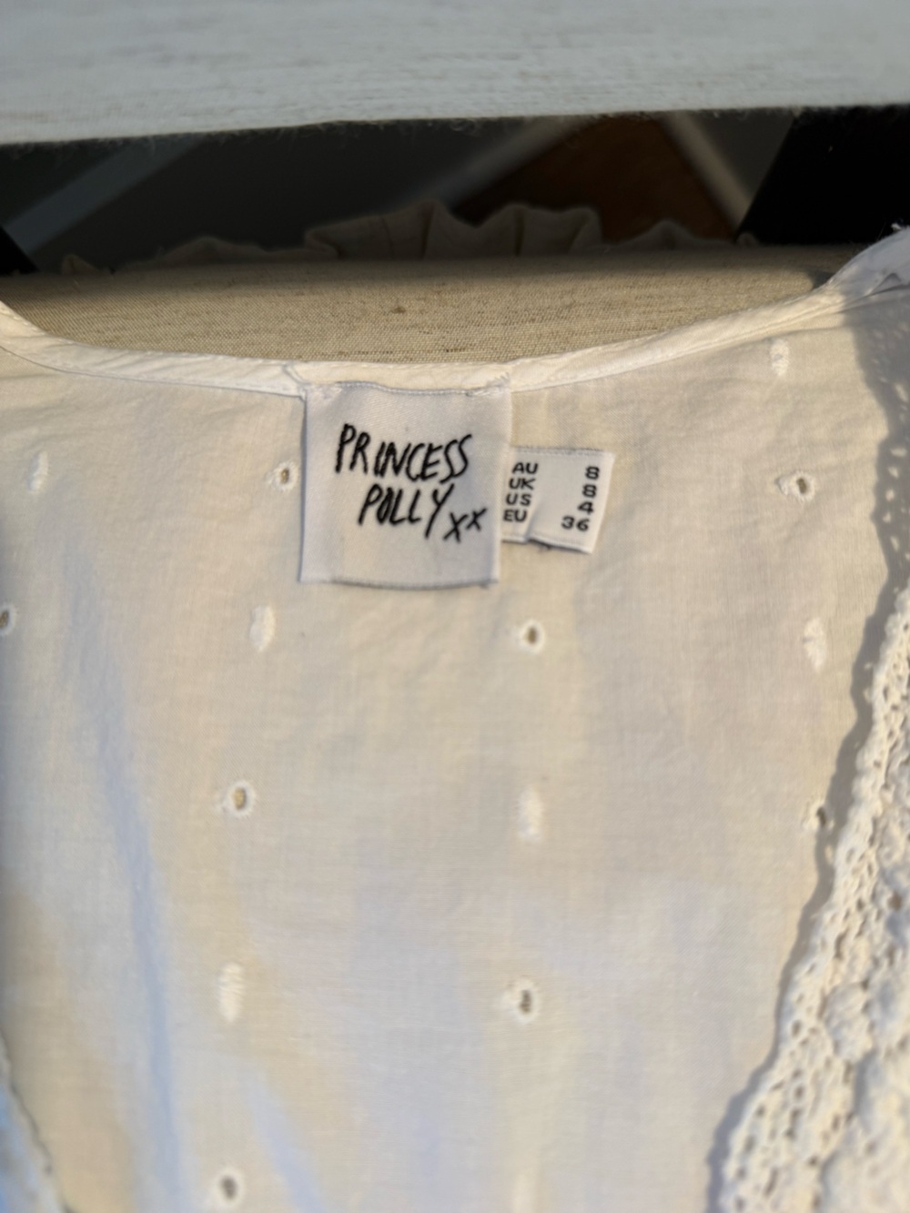 Princess Polly Dominico-White Eyelet Tie-Front Lace Blouse - Picture 3 of 6